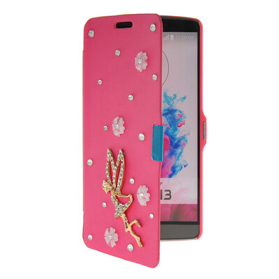 

MOONCASE Bling Rhinestone Crystal Ultre Slim Leather Side Flip Wallet Shell Back Case Cover for LG G3 Hot pink