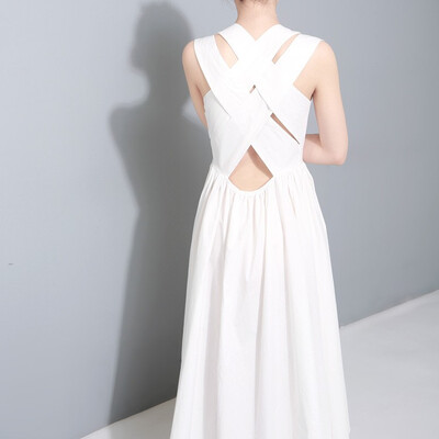 

M L new summer 2018 long dress women sleeveless sexy black white khaki casual slim A line mid calf with striped beach