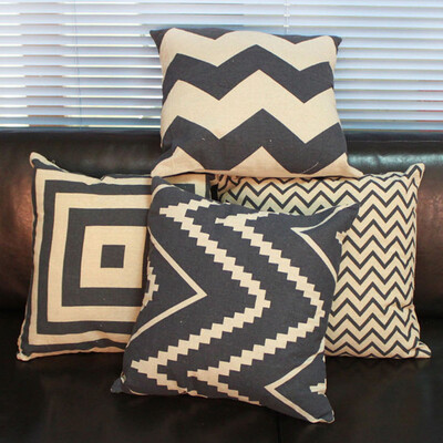 

4 Styles Pillow Case Black White Cushion Cover Linen Home Decor Vintage 1pc