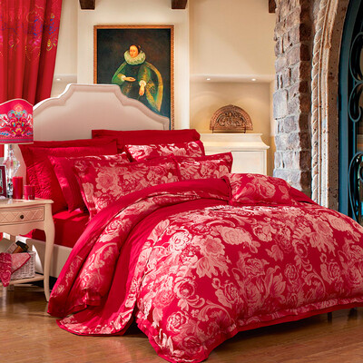 

Fu Anna home textiles bedding high-grade jacquard four-piece Casablanca 15 m bed for 203 229cm red