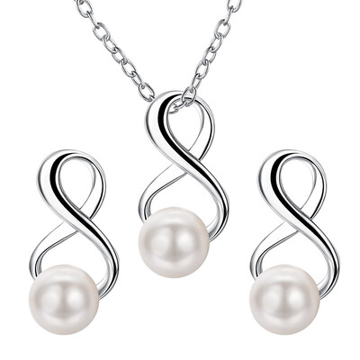 

Yoursfs Bridal Jewelry Set Elegant Freshwater Pearl Infinity Leverback Earrings&Pendant Necklace for Women