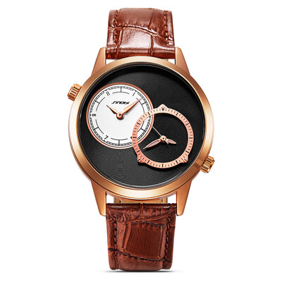 

SINOBI New Fashion Mens Golden Wrist Watches 2 Quartz Movement Black Leather Watchband Top Luxury Brand Males Geneva Clock 2017