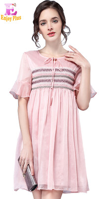 

XL XXL 3XL 4XL 5XL plus size elegant chiffon new summer 2018 dress women short sleeve big size pink loose vintage knee length