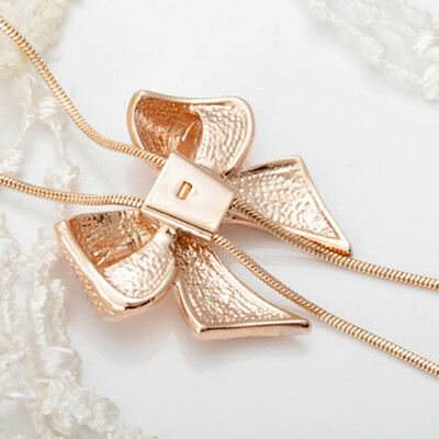 

Новый Сладкий Элегантный Кристалл Rhinestone Лук Бабочкой Кулон Ожерелье Свитер Цепи