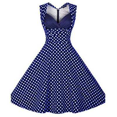 

V-образным вырезом без рукавов платье точка ретро волны ударил цвет шить юбки пачки