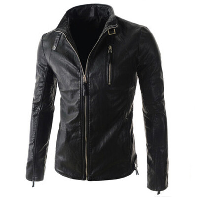 

Zogaa New Mens Leather Pure Color Slim Short