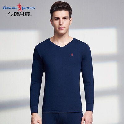

Dance with wolves DANCING WOLVES Qiuyi Qiuku mens cotton thin section set fashion V-neck thermal underwear cotton sweater mens round neck Tibetan XXXL