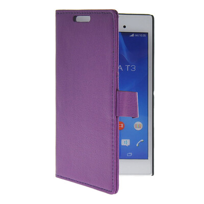 

MOONCASE Slim Leather Flip Wallet Card Pouch with Kickstand Shell Back ЧЕХОЛ ДЛЯ Sony Xperia T3 Purple