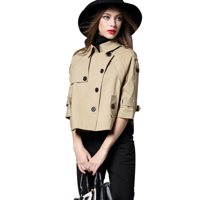 

2018 Spring Autumn Winter Big Size Short Trench Coat Outerwear Loose Bat Fifth Sleeve Overcoat Female Coat Designs High Quality