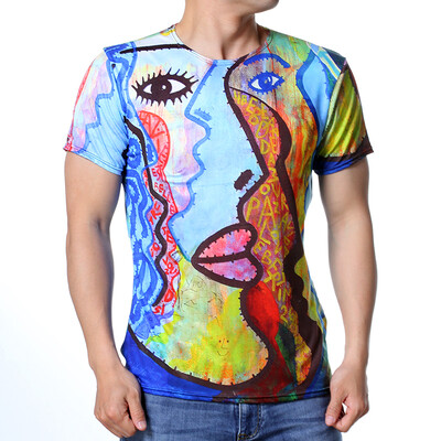 

Mens O-neck Abstract Face Pattern Print Pullover T-Shirts