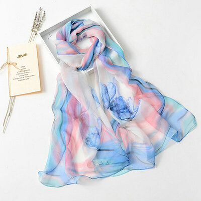 

Guttavalli New Women Fashion Flower Print Длинные шелковые платки Sunscreen Stripes Scarf Мягкие ретро пасторальные флористические шарфы Ombre