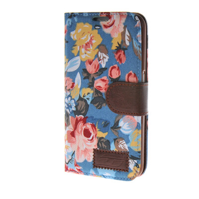 

MOONCASE Flower pattern tannins Leather Side Flip Wallet Card Holder Stand Pouch ЧЕХОЛ ДЛЯ Samsung Galaxy S6 Blue
