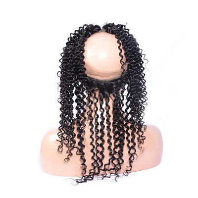 

Pre Plucked 360 Full Lace Frontal Closure Peruvian Curly Virgin Human Hair Closures With Baby Hair Adjustable Strap Size 225x4x2"
