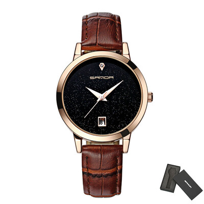 

SANDA Fashion Star Dial Women Watches Luxury Golden Leather Ladies Watch Women Dress Clock Calendar relogio feminino P194
