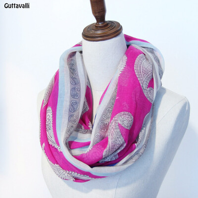 

Guttavalli Women Cashew Stripes Печать Кольцо Шаль Урожай Цветы Вискоза Мягкая петля Шарф Зимние цветочные Теплые Бесконечные Шарфы