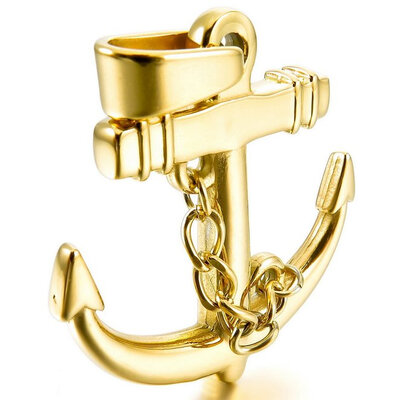 

Hpolw Men Stainless Steel Casting 18K Gold Pendant Anchor Nautical Polished Gold-plated Necklace with 23 inch Chain