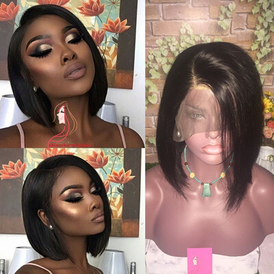 

Short Lace Front Human Hair Wigs For Black Women Brazilian Straight Human Hair Bob Wigs side Part Pre Plucked