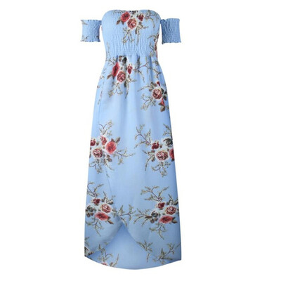 

Boho style long dress women Off shoulder beach summer dresses Floral print Vintage chiffon white maxi dress vestidos de festa
