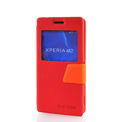 

MOONCASE View Window Leather Side Flip Pouch Ultra Slim Shell Back ЧЕХОЛ ДЛЯ Sony Xperia M2 Red