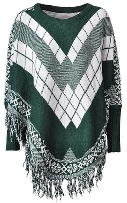 

Mooncolour Women's Assorted Colors Round Collar Tassels Hem Batwing Sleeve Poncho
