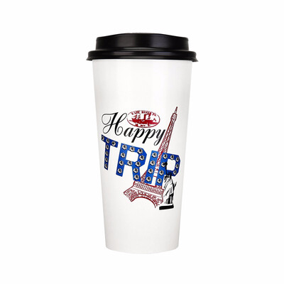 

OTOR 465ml560ml Paper Cup Disposable Tableware For Summer Icy Beverages Cold&Hot Tea Milk Coffee Happy Trip 1000pcs