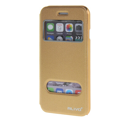 

MOONCASE Apple iPhone 6 ( 4.7 inch ) Case Double Window View Leather Flip Bracket Back Case Cover Gold