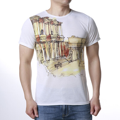 

Mens Round Neck Geometry Colorful Print Pullover T-Shirts