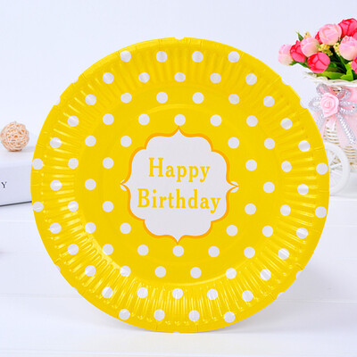 

FANLUS Disposable 7 x 7" Fun-Filled Birthday Party "Happy Birthday" Round Dot Dessert Plates 8 Piece Cake plates Multi Color