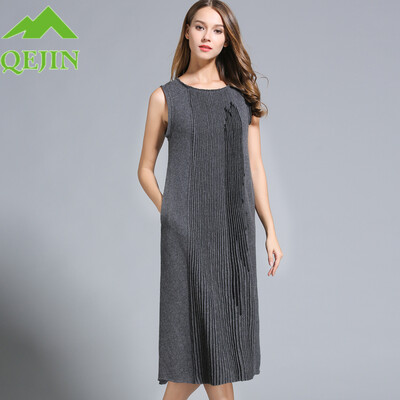 

2018 Spring dresses Women woolen dresses Permanent pleat Embroidery O neck warm dress High Quatity Plus size 2 colors BlackGray m