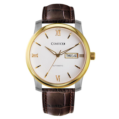 

Comtex Men's Automatic Mechanical Watch 40M Waterproof Gold Dial with Leather Strap Sapphire Crystal Round Large Dial S6361G-3