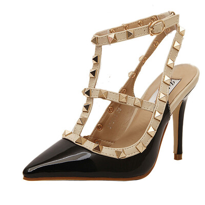 

Women Stiletto Sandals Pointy Toe Ankle T Strap Stud Shoe Prom Pump High Heels