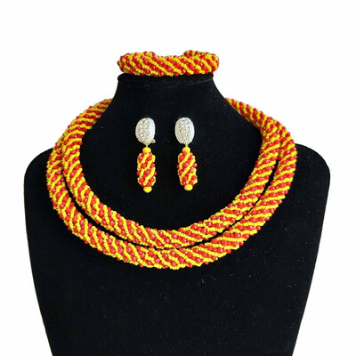 

2018 Hand Made Pink India Crystal Beads Bridal Jewelry Nigerian Wedding Costume Necklace African Beads Jewelry Set For Women