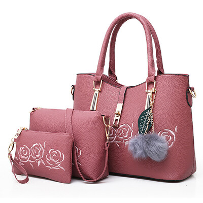 

Fashion Handbags Embroidered Flowers Three Piece Printing Shoulder Bags