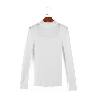 

Canvaus Autumn Winter New Women Half-high Collar Elastic Slim Long-sleeved Pullovers Wool Knitted Sweaters