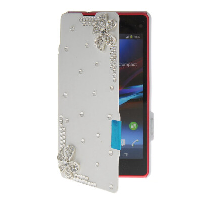 

MOONCASE Rhinestone Crystal Ultre Slim Leather Side Flip Wallet Shell Back ЧЕХОЛ ДЛЯ Sony Xperia Z1 Compact (Mini) White