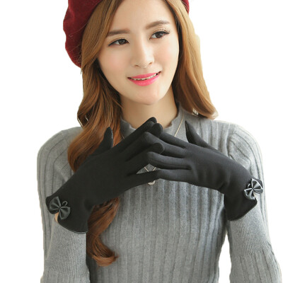 

Perilla Winter Cute Bowknot Plus Винтаж Верховая перчатка Перчатка Горячая сапожная перчатка Сенсорный экран Черный