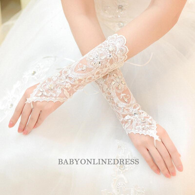 

One PieceLot Fashion Short Beaded Lace Gloves Opera Wedding Bridal Gloves Cheap Wedding Accessories Mariage