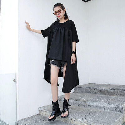 

2018 New Fashion Half Sleeve O-neck Length T-shirt Simple Basic Women Summer Asymmetrical T-shirt Women