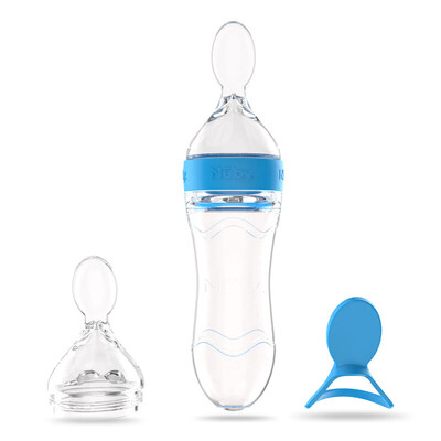 

American Nuby Childrens Tableware Baby Spoon Supplement Food Feeding Silicone Spoon Two-stage Combination Set Blue 5459 American Brand Newborn