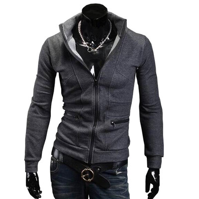 

Zogaa New Men's Hoodie Contrast Color Zipper Stand Collar