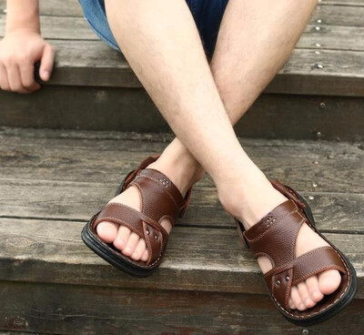 

Genuine leather mens sandals casual leather sandals anti-skid fashion wear-resistant beach shoes dual purpose leather