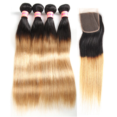 

Brazilian Vrigin hair Straight Human Hair 4 Bundle With Closure Free Part Hair Weave Bundles With Lace Closure 5pcslot No Remy
