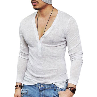 

Men & Women Slim Fit V-Neck Long Sleeve Muscle Tee T-shirt Casual Tops Henley Shirts