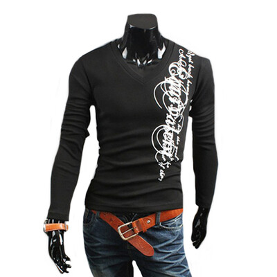 

CT&HF Men Fashion Leisure T-Shirt Printed Cotton V-Neck Tops Hot Selling Creative Design Tops Temperament T-Shirt For Men