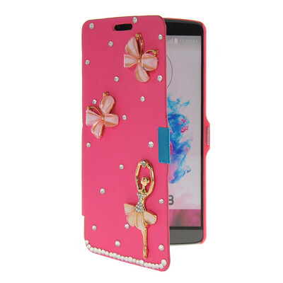 

MOONCASE Bling Rhinestone Crystal Ultre Slim Leather Side Flip Wallet Shell Back Case Cover for LG G3 Hot pink