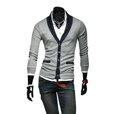 

Zogaa New Mens Cardigan Fashion V-neck Contrast Color Slim