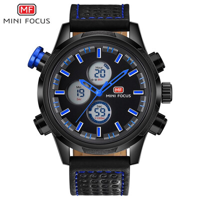 

MINI FOCUS Fashion Dual Display Sport Leather Strap Men Quartz Watch MF0066G