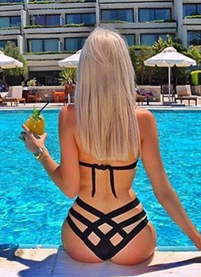 

Fashion Women High Waist Bandage Bikini Thong Bottoms Brazilian V Cheeky Thong Swimwear Bathing Suit
