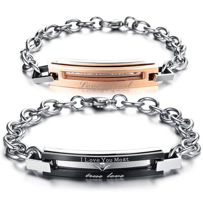 

Hpolw 2pc Cubic Zirconia Stainless Steel Mens Womens Couples Love Bracelet Set Valentines Day Gift Black Gold Silver