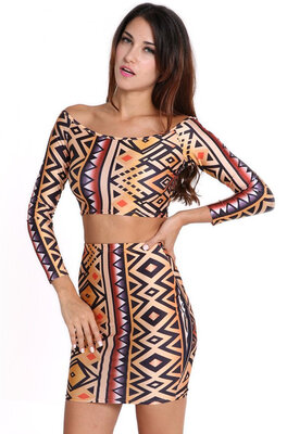 

Womens Printing 2 Piece Set Tops Skirt Party Clubwear Bodycon